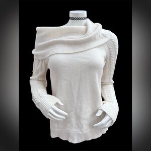 New York And Company Cable Knit Cream Cowl Neck Sweater Acrylic Women’s M